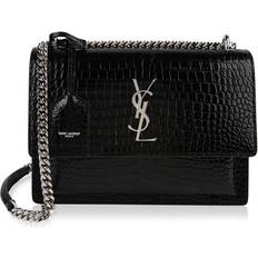 Saint Laurent Sunset Crocodile Embossed Bag - Black