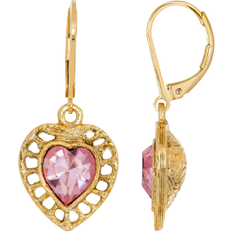 1928 Jewelry Heart Drop Earrings - Gold/Pink