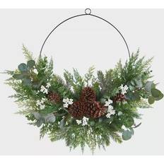 Rattan Christmas Decorations Nearly Natural Christmas Pine Eucalyptus & Berries Metal Circlet Artificial Wreath Decoration 71.1cm