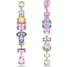 Swarovski Gema Asymmetrical Drop Long Earrings - Silver/Multicolour