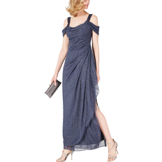 Alex Evenings Cold-Shoulder Draped Metallic Gown - Smoke