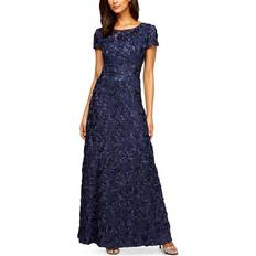 Evening Gowns - Florals Dresses Alex Evenings Rosette A-Line Gown - Navy