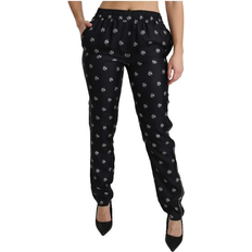 Dolce & Gabbana Printed Mid Waist Skinny Silk Pants - Black