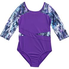 Purple Bathing Suits Rainbeau Moves Girl's Seismic Waves 3/4 Sleeve Mesh Leotard - Purple (RB6833G)