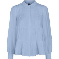 Y.A.S Shirts Y.A.S Women's stand-up collar shirt with ruffles, Blue
