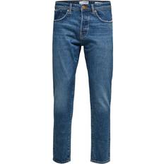 Selected Men Jeans Selected Homme cotton slim tapered jeans in mid MBLUE