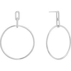 Chain Reaction Rhodium Cable Link Hoop Earrings E021-07H