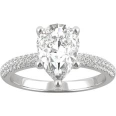 Charles & Colvard Pear Forever One Moissanite Micro Pave Ring - White Gold/Transparent