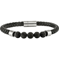 Chisel Leather Lava Bead Bracelet - Silver/Black