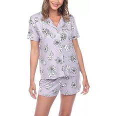 White Mark Short Sleeve 2-Piece Floral Pajama Set - Grey