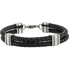 Chisel Double Strand Leather Bracelet - Silver/Black