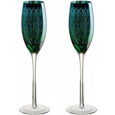 Green Champagne Glasses Artland Peacock Flutes Set of 2 Champagne Glass 2pcs