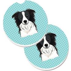 Blue Coasters Checkerboard Blue Border Collie Set of 2 Holder Car Coaster