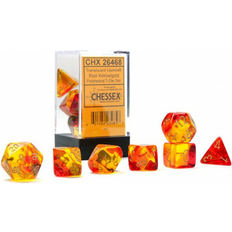 Chessex Gemini Translucent Dice Set 7 Polyhedral Dice Red and Yellow with Gold