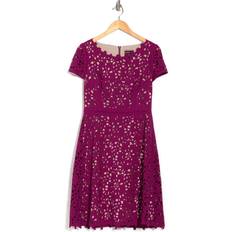 Shani Laser Cutting Fit and Flare Dress - Raspberry/Nude