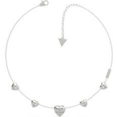 Guess Lovers 16-18'' Multi Heart Chain Silver Necklace