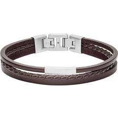 Fossil Multi Strand Leather Bracelet- Silver/Brown