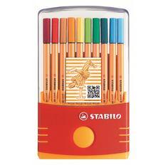 Stabilo Fineliner point 88, ColorParade, förpackning om 20 st, grå/orange plastlåda, kan användas som bordstablett, linjebredd: 1 st (8820-03-05)