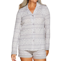 Cosabella Printed Long Sleeve Top And Boxer - Geo Dove Gray