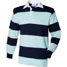 Front Row Sewn Stripe Long Sleeve Sports Rugby Polo Shirt (Burgundy/Navy)