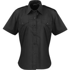 Premier Womens/Ladies Short Sleeve Pilot Blouse Plain Work Shirt (12) (Black)