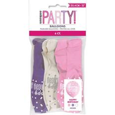 Unique Party Pack of 6 Glitz Happy Birthday Balloons Pink