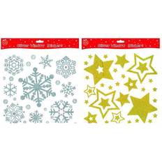 Christmas Xmas Glitter Window Decorations Gold Stars Or Silver Snowflakes Stickers/Gold