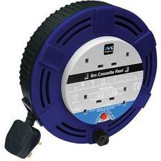 Blue Cable Reels Masterplug Cassette Cable Reel 240V 13A 4-Socket Thermal Cut-Out Blue 8m