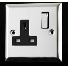 Black Wall Outlets Varilight 1 Gang Single, 13 Amp Switched Socket, Classic Polished Chrome XC4DB