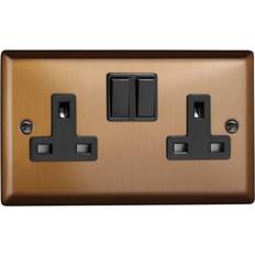 Black Wall Outlets Varilight 2-Gang 13A Double Pole Switched Socket Brushed Bronze