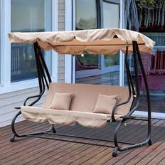 Canopy Porch Swings Garden & Outdoor Furniture OutSunny Alfresco 3 Seater Garden swing, Beige