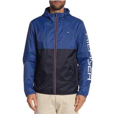 Tommy Hilfiger Men Rain Clothes Tommy Hilfiger Colorblock Hooded Rain Jacket - Royal Blue/White