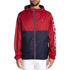 Tommy Hilfiger Men - S Rain Clothes Tommy Hilfiger Colorblock Hooded Rain Jacket - Red
