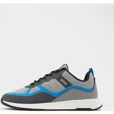 HUGO BOSS Mens Titanium Runn Mixed-Material Trainers with Bonded-Leather Accents
