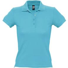 3XL - Women Polo Shirts Sol's Women's People Pique Short Sleeve Cotton Polo Shirt - Blue Atoll