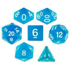 Brybelly Wiz Dice Sea Glass Set of 7 Polyhedral Dice, Semi-Translucent Matte Finish Blue RPG Dice with Clear Display Box