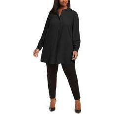 Anne Klein Longer Length Nehru Tunic Top Plus Size - Black