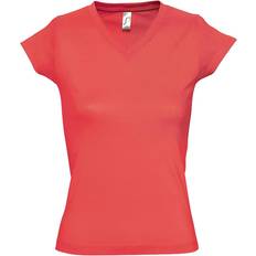 Sol's Moon V Neck Short Sleeve T-shirt - Coral