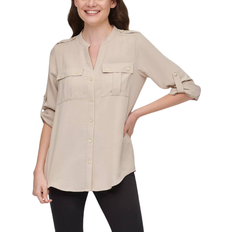 Calvin Klein Beige Shirts Calvin Klein Textured Roll Tab Button Down Shirt - Latte