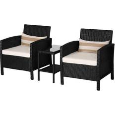 OutSunny 3 PCs Rattan Set 2 Sofa Black Outdoor Lounge Set