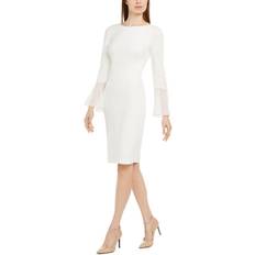 Calvin Klein Chiffon Bell Sleeve Sheath Dress - Cream