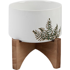 Flora Bunda Etched Leaf Ceramic Pot with Stand ∅13.665cm