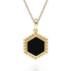 Onyx Necklaces Gemondo Onyx Flat Slice Hex Pendant in Plated Sterling