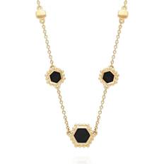 Onyx Necklaces Gemondo Onyx Flat Slice Hex Chain Necklace in Plated Sterling