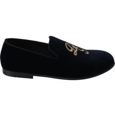 Gold - Men Loafers Dolce & Gabbana Men's Velvet Logo Slipper Loafers MV3487 EU43.5/US10.5