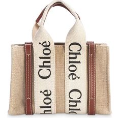 Chloé Mini Woody Tote Bag In Linen - White/Brown