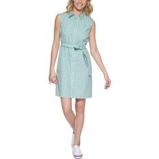 Checkered - Shirt Collar Dresses Tommy Hilfiger Women's Gingham-Print Belted Woven Dress - Creme De Menthe