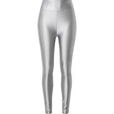 Silver - Women Tights Urban Classics Women's Ladies Highwaist Shiny Metalic Leggings Trouser, Black