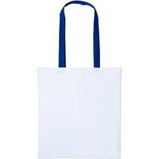 White Fabric Tote Bags Nutshell Varsity Shopper Long Handle Tote Bag - White/Royal