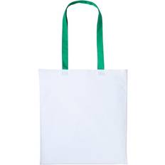 White Fabric Tote Bags Nutshell Varsity Shopper Long Handle Tote Bag - White/Kelly Green